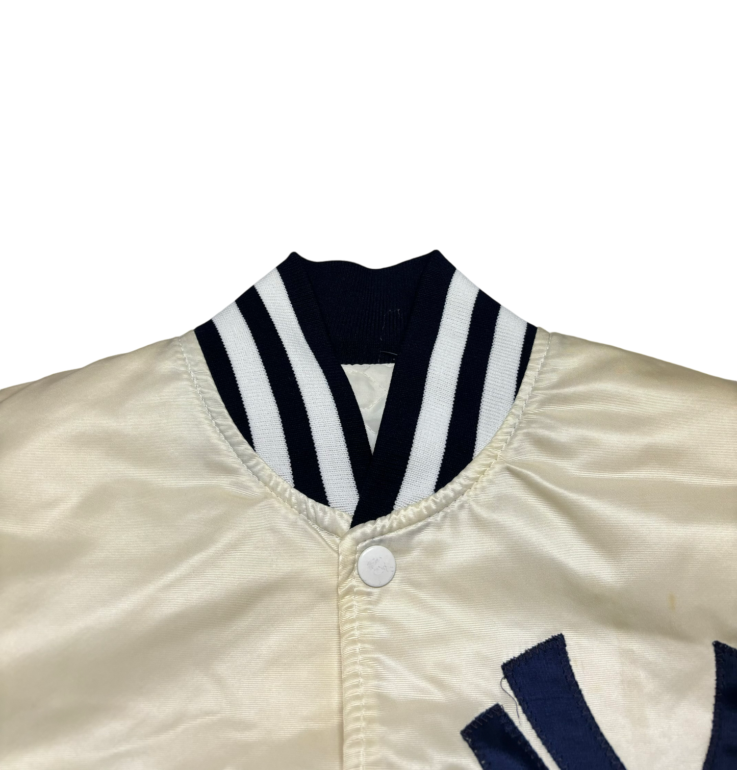 80s Vintage New York Yankees White Satin Starter Jacket (Small - Minor Flaw)