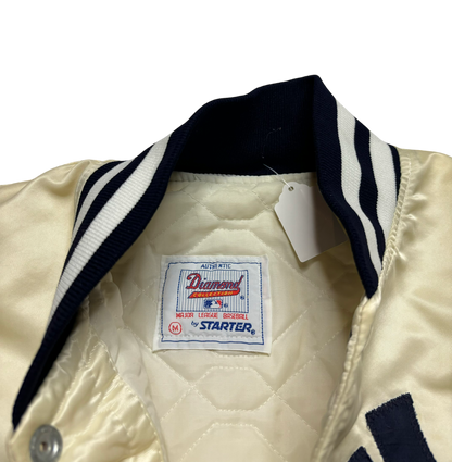 80s Vintage New York Yankees White Satin Starter Jacket (Small - Minor Flaw)