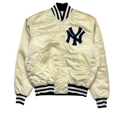 80s Vintage New York Yankees White Satin Starter Jacket (Small - Minor Flaw)