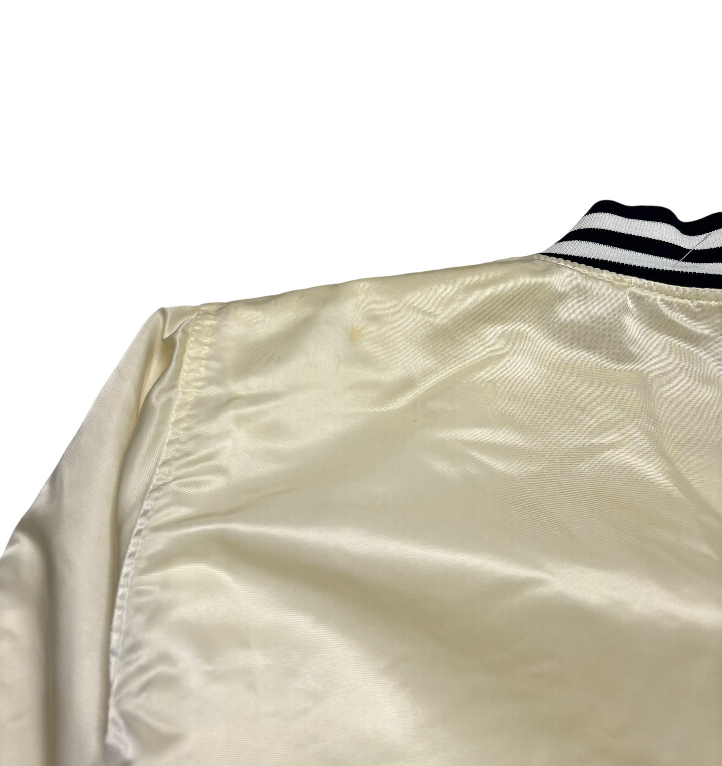 80s Vintage New York Yankees White Satin Starter Jacket (Small - Minor Flaw)