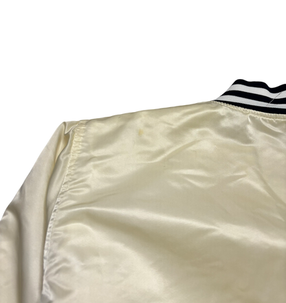 80s Vintage New York Yankees White Satin Starter Jacket (Small - Minor Flaw)